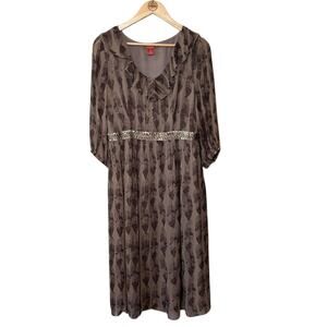 Sundance Dress 100% Silk Feather Boho Bohemian V-Neck Midi Brown Women’s Size 10
